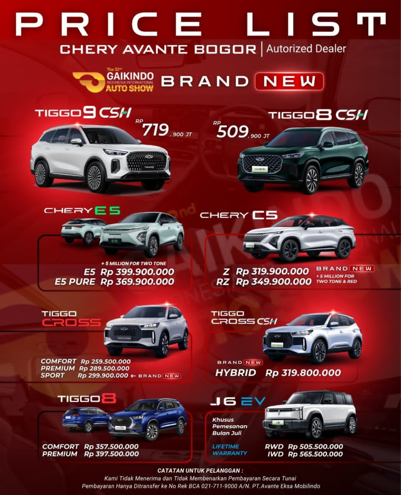 Pricelist Harga Chery cilandak 2025